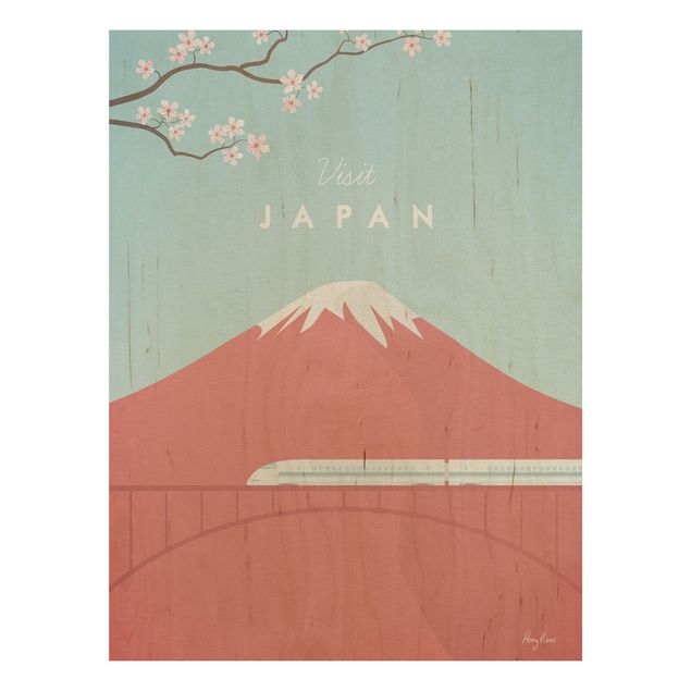 Holzbild Blumen Reiseposter - Japan