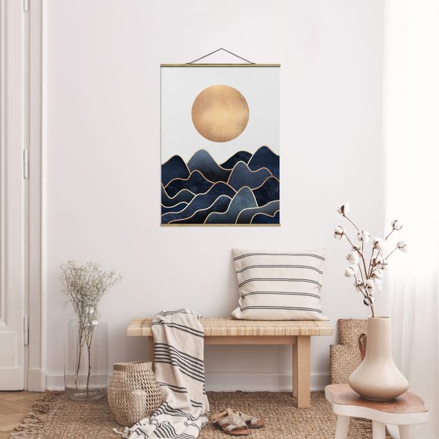 Wandbilder Berge Goldene Sonne blaue Wellen