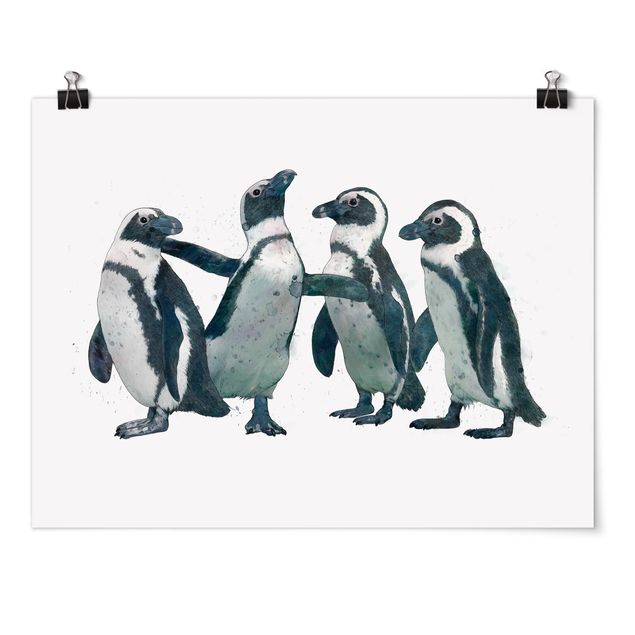 Tierposter Illustration Pinguine Schwarz Weiß Aquarell