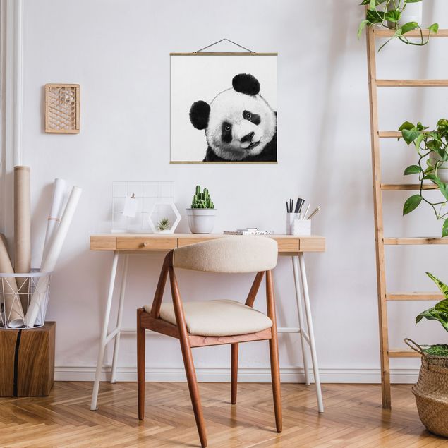 Wanddeko Küche Illustration Panda Schwarz Weiß Malerei