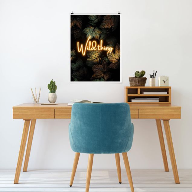 Poster mit Sprüchen Wild Thing goldene Blätter