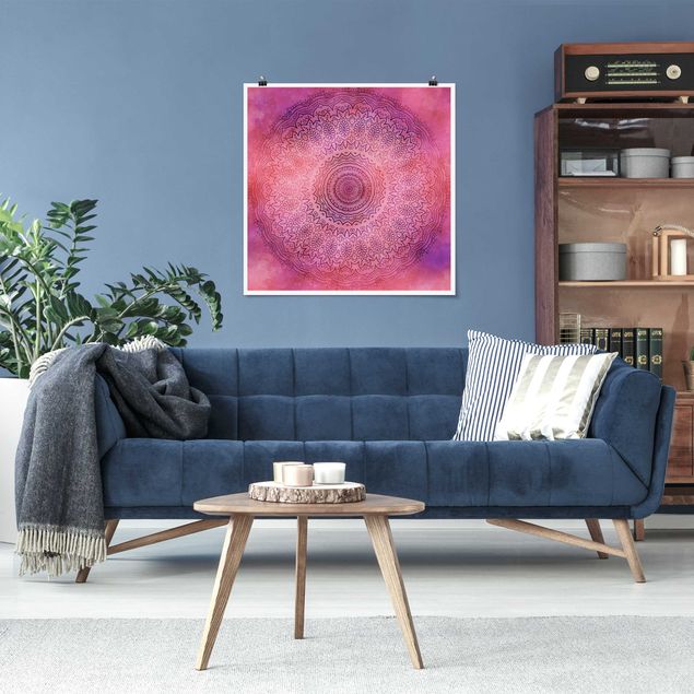 Wandbilder Kunstdrucke Aquarell Mandala Pink Violett