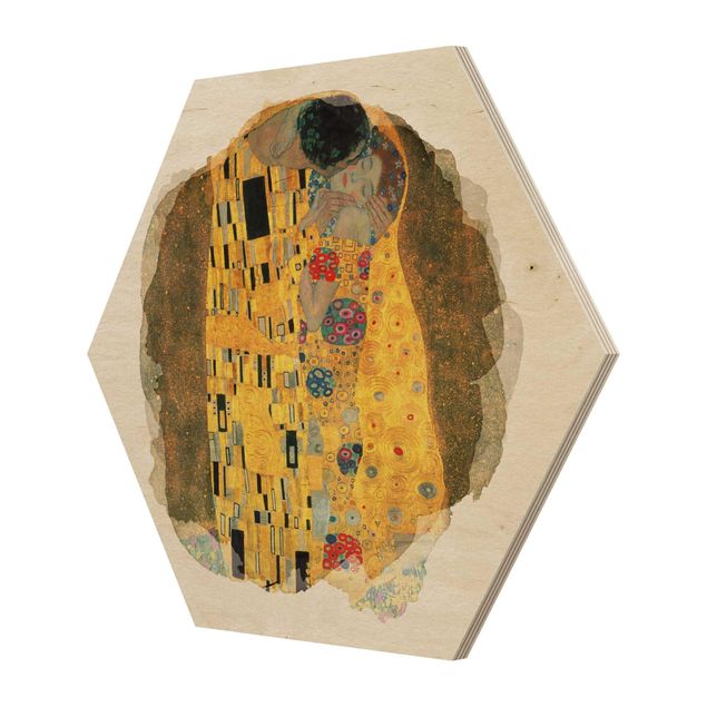 Wandbild Holz Wasserfarben - Gustav Klimt - Der Kuss