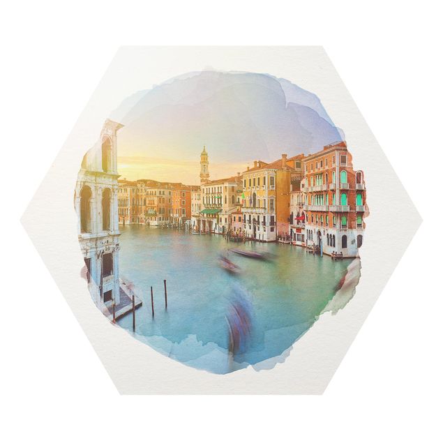 Forex Bilder Wasserfarben - Canale Grande Blick von der Rialtobrücke Venedig