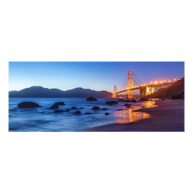 Spritzschutz Glas - Golden Gate Bridge am Abend - Panorama 5:2