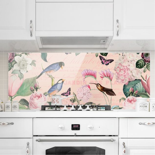 Küche Dekoration Vintage Collage - Rosen und Vögel