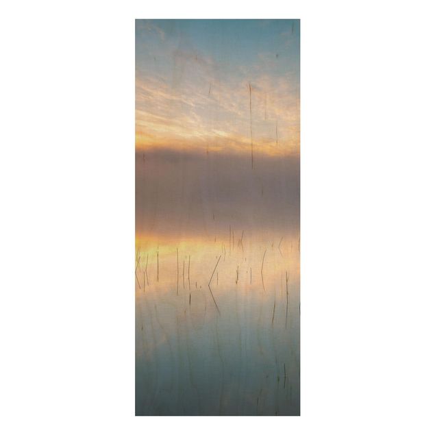 Holzbilder Landschaften Sonnenaufgang schwedischer See