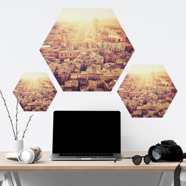 Hexagon Bild Alu-Dibond - Fiery Siena