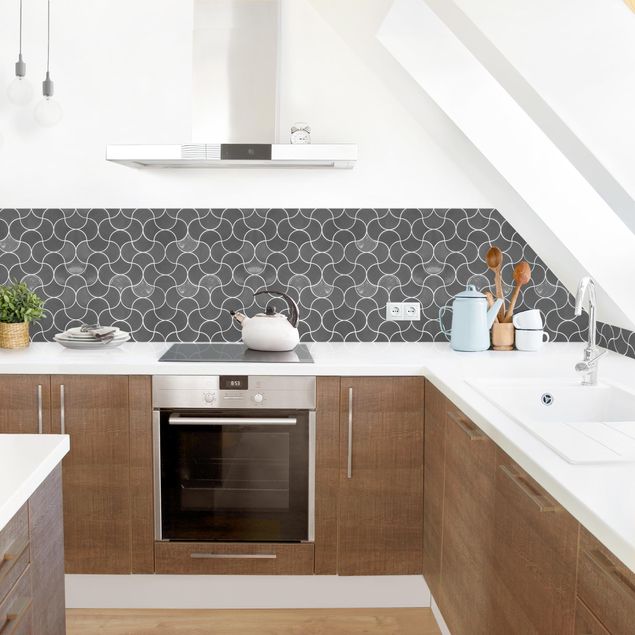 Küchenrückwand Folie Fliesenoptik Geschwungene Fliese Keramikoptik - Grau