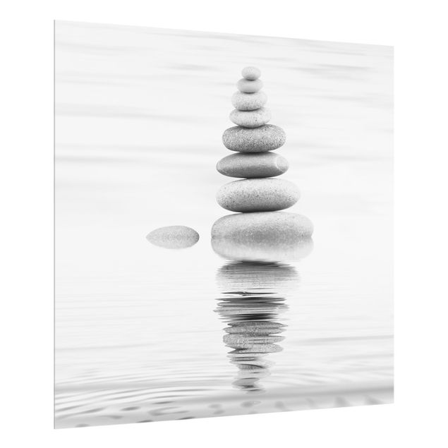 Küchenspiegel Glas Steinturm im Wasser Schwarz-Weiß