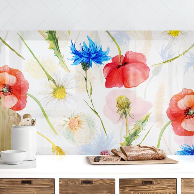 Küche Dekoration Aquarellierte Feldblumen mit Mohn