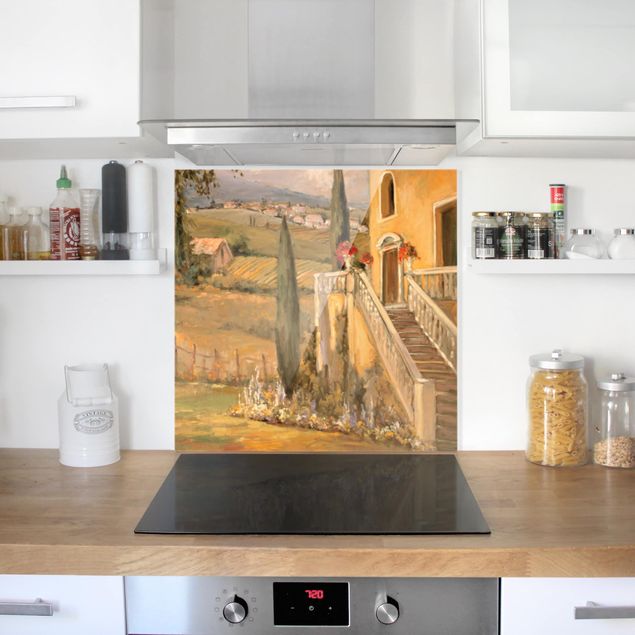 Glasrückwand Küche Italienische Landschaft - Haustreppe