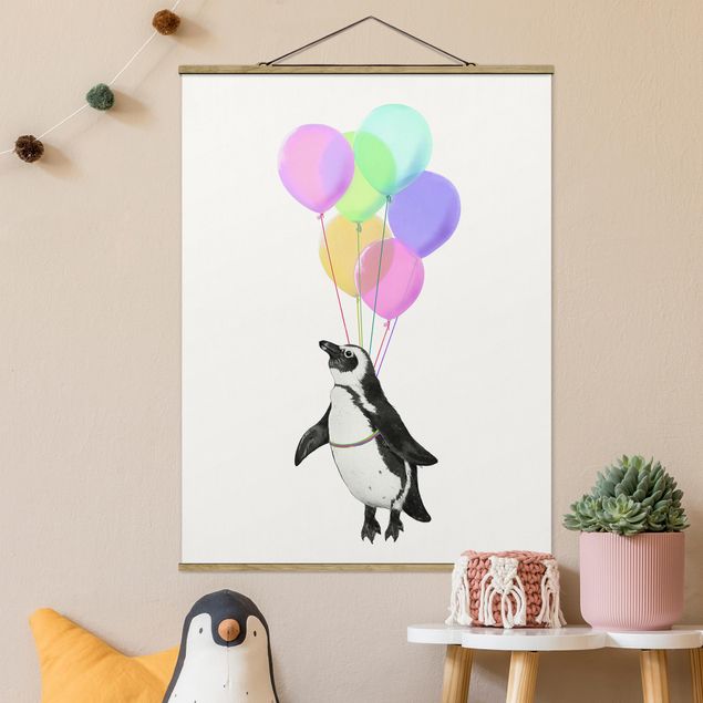 Küchen Deko Illustration Pinguin Pastell Luftballons