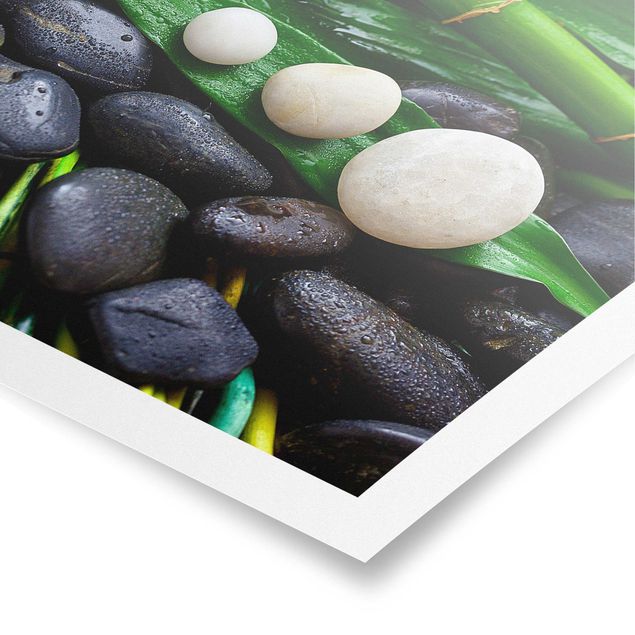 Kunstdrucke Poster Grüner Bambus mit Zen Steinen