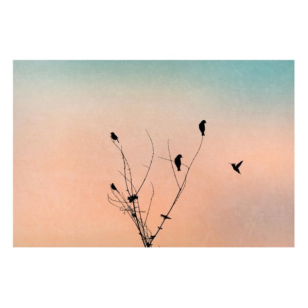 Wandbilder Landschaften Vögel vor rosa Sonne II