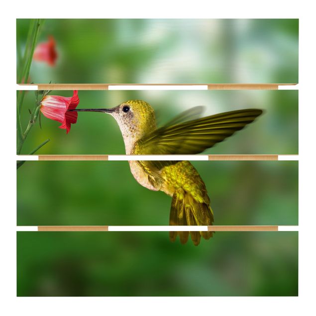 Holzbilder Kolibri und Blüte