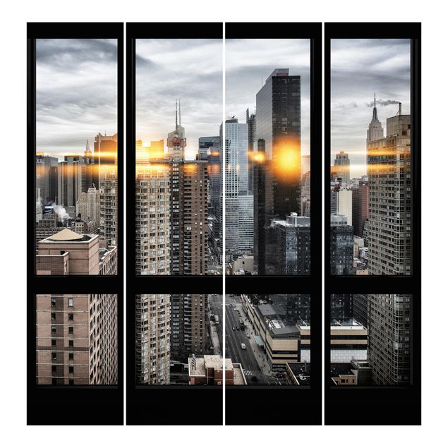 Flächenvorhang Fensterblick New York mit Sonnen-Reflexion
