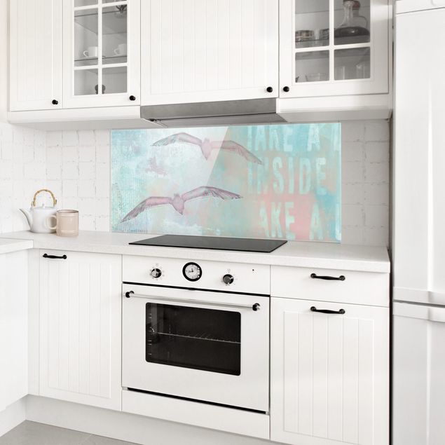 Glasrückwand Küche Shabby Chic Collage - Möwen