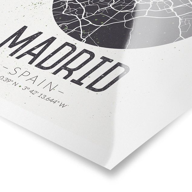 Wandbilder Schwarz-Weiß Stadtplan Madrid - Retro