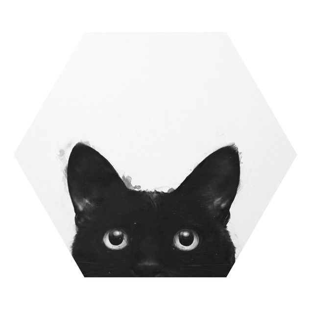 Wandbilder Tiere Illustration Schwarze Katze auf Weiß Malerei