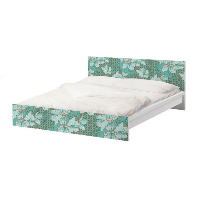Möbelfolie für IKEA Malm Bett niedrig 140x200cm - Klebefolie Orientalisches Blumenmuster