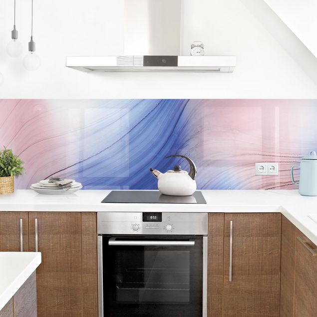 Küchenrückwand Folie Melierter Farbtanz Blau mit Rosa