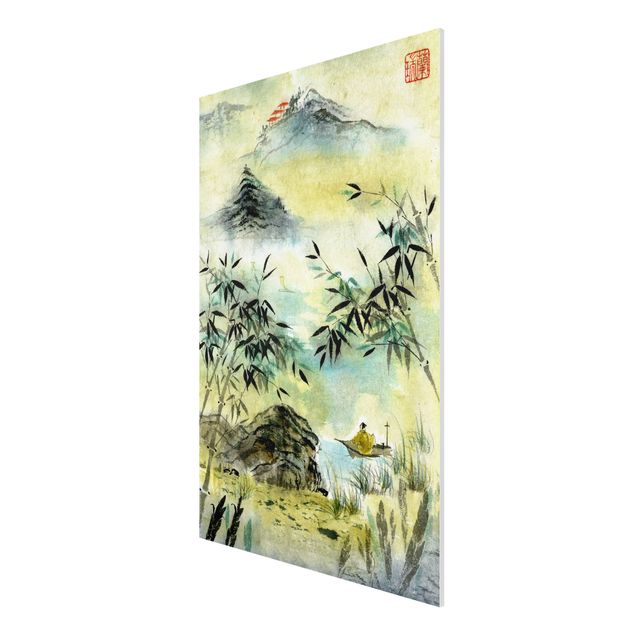 Wandbilder Bäume Japanische Aquarell Zeichnung Bambuswald