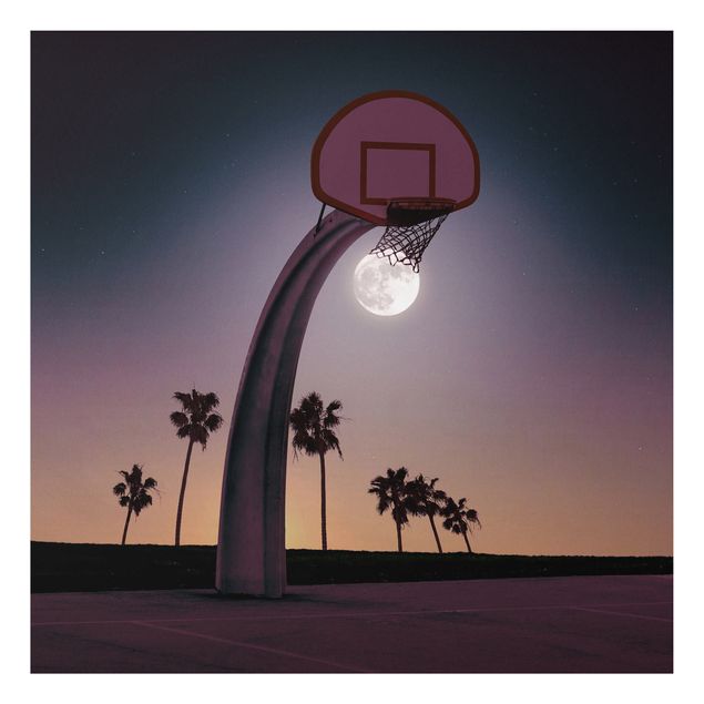 Wandbilder Kunstdrucke Basketball mit Mond