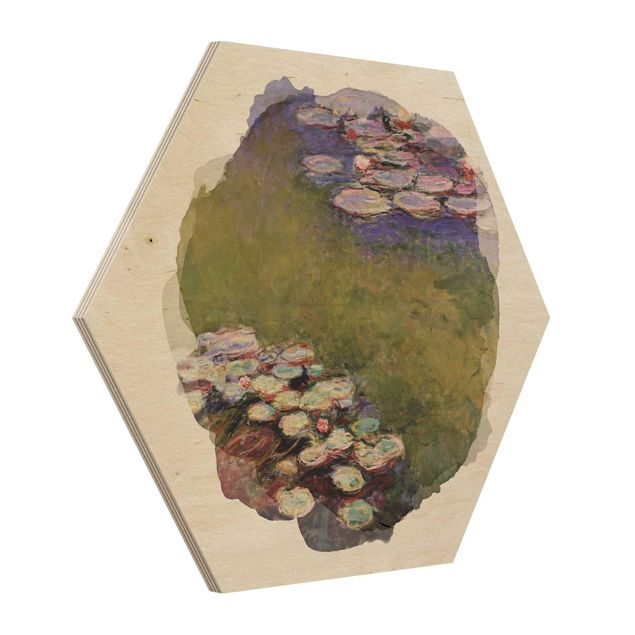 Holzbilder Blumen Wasserfarben - Claude Monet - Seerosen