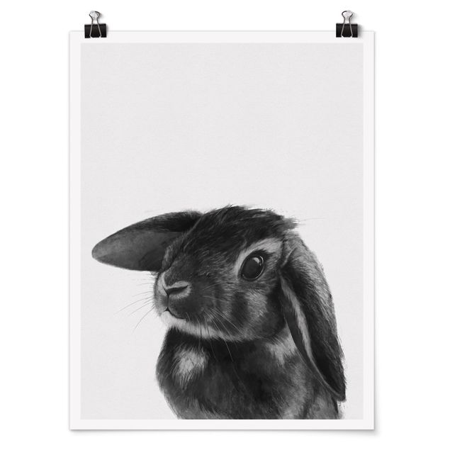 Tiere Poster Illustration Hase Schwarz Weiß Zeichnung