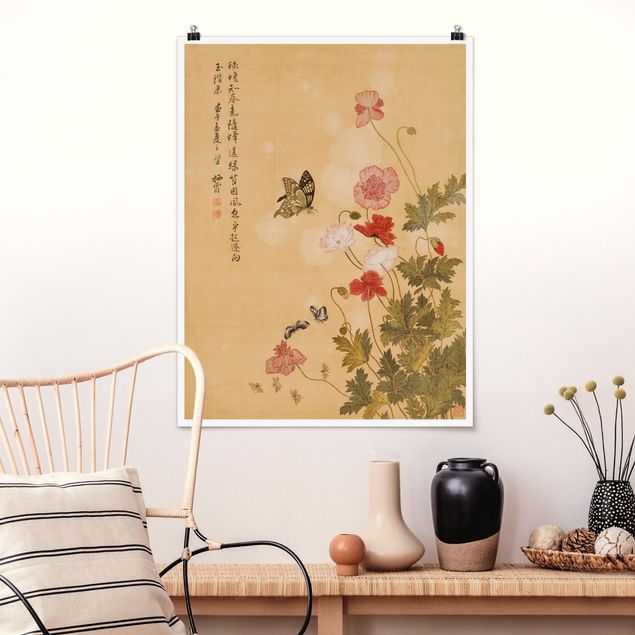 Wandbilder Mohnblumen Yuanyu Ma - Mohnblumen und Schmetterlinge