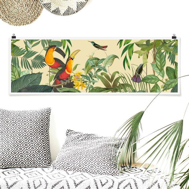 Küche Dekoration Vintage Collage - Vögel im Dschungel
