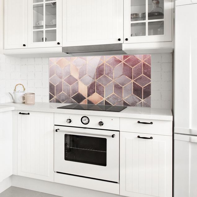 Glasrückwand Küche Muster Rosa Grau goldene Geometrie