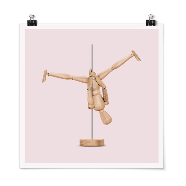 Poster Retro Vintage Poledance mit Holzfigur