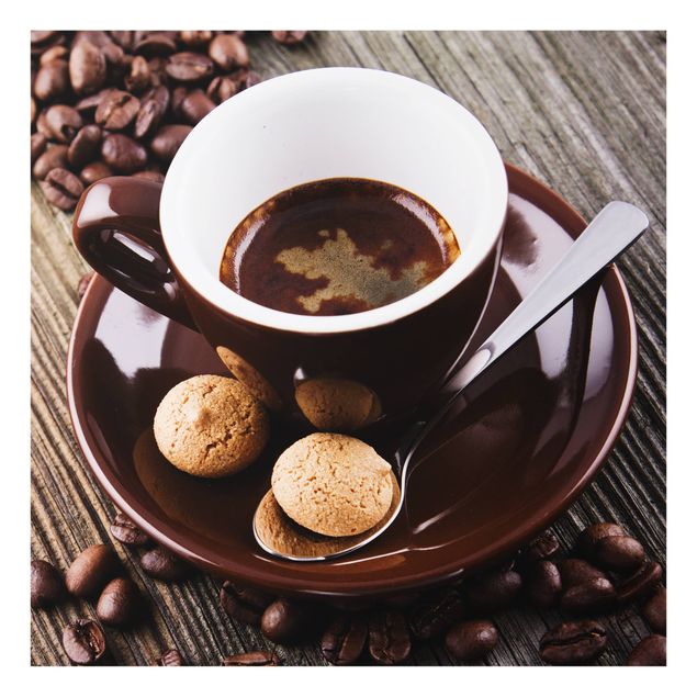 Spritzschutz Glas - Kaffeetasse mit Kaffeebohnen - Quadrat 1:1