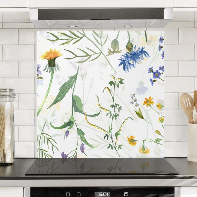 Wanddeko Küche Blumenwiese als Aquarell