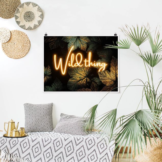 Poster mit Spruch Wild Thing goldene Blätter