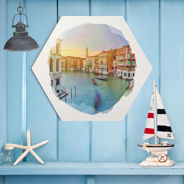 Wandbilder Italien Wasserfarben - Canale Grande Blick von der Rialtobrücke Venedig