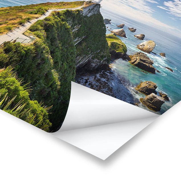 Poster Meer Nugget Point Leuchtturm und Meer Neuseeland