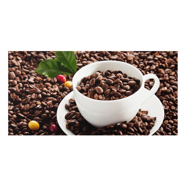 Spritzschutz Glas - Kaffeetasse mit gerösteten Kaffeebohnen - Querformat - 2:1