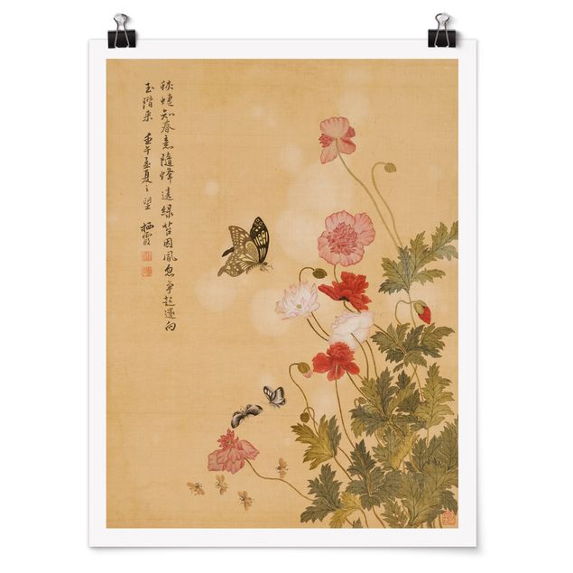 Kunststile Yuanyu Ma - Mohnblumen und Schmetterlinge