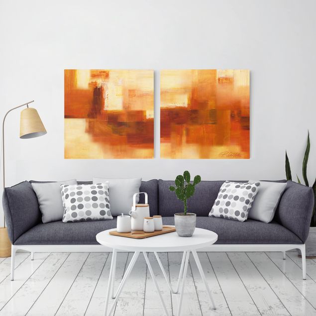 Wandbilder Kunstdrucke Komposition in Orange und Braun