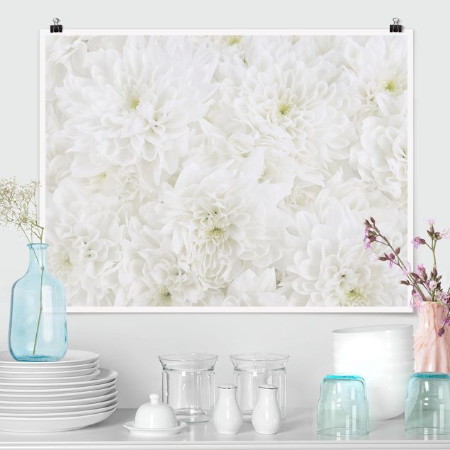 Wanddeko Küche Dahlien Blumenmeer weiß