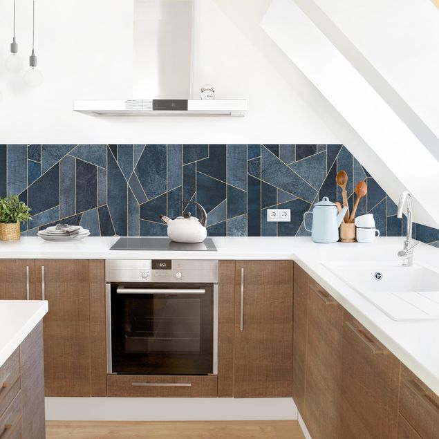 Spritzschutz Küche Glas Blaue Geometrie Aquarell II