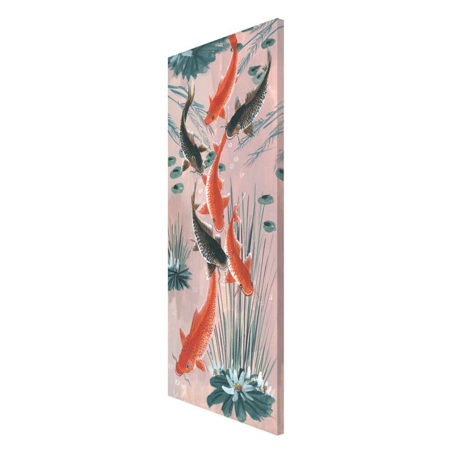 Magnettafel Blume Asiatische Malerei Kois im Teich I