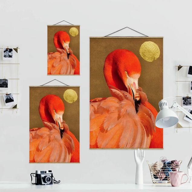Kubistika Bilder Goldener Mond mit Flamingo