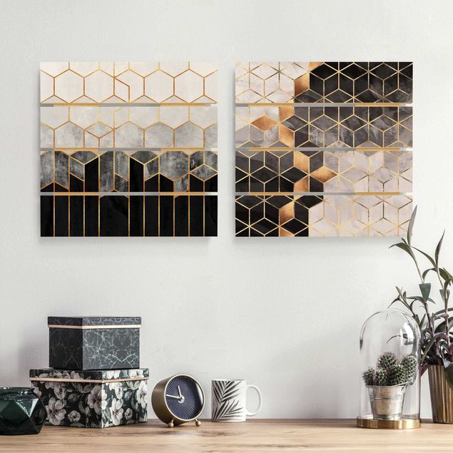 Wanddeko Küche Goldene Geometrie Aquarell Set