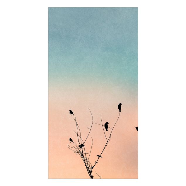 Duschrückwand - Vögel vor rosa Sonne II