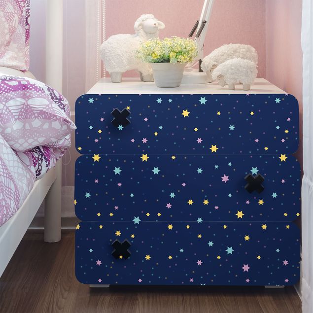 Deko Kinderzimmer Nachthimmel Kindermuster mit bunten Sternen