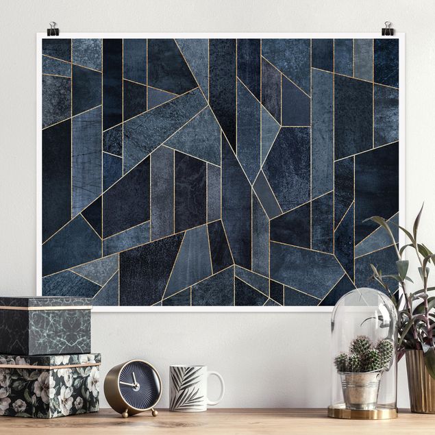 Wanddeko Küche Blaue Geometrie Aquarell